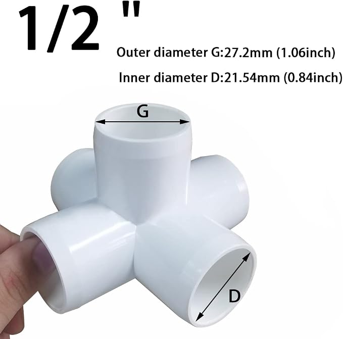 1/2“ Tee PVC Fitting 5 Way Elbow Connector, Furniture Grade 90 Degree Elbow - Image 2