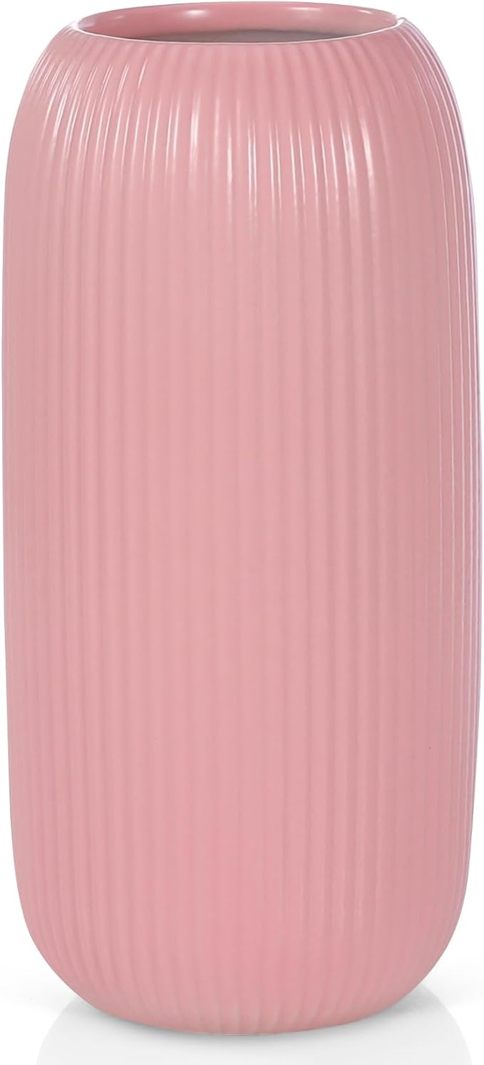 Ceramic Vase for Flowers – Modern Small Ribbed Textured Flower Vase for Home by RIKBVOM