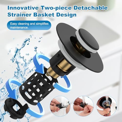 Hibbent 2 Pack Bathroom Sink Drain Strainer, 3 in 1 Pop Up Stopper - Image 3