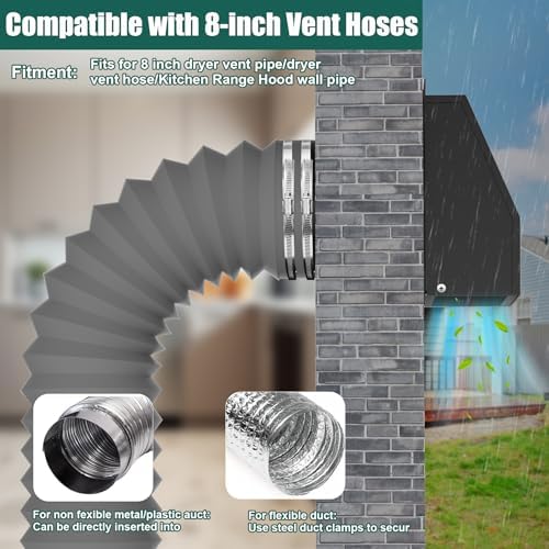 8 Inch Hooded Wall Vent with Screen and Damper, Outdoor Wall Exhaust Vent Cover - Image 3