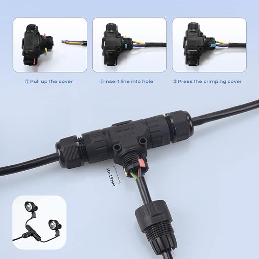 3-Way Waterproof Junction Box T-Connector Cable Range Ø0.17-0.39in UL Certified - Image 5
