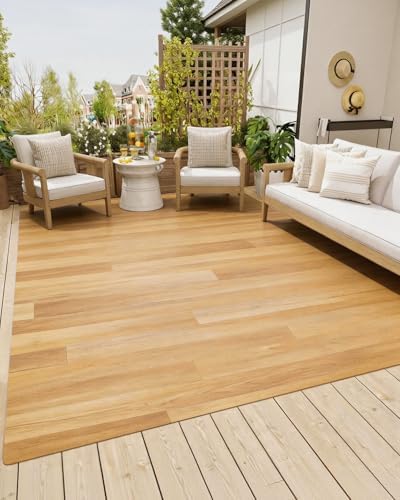 6.6'×10' Non Slip Vinyl Rug Waterproof 1.8mm Thick, Woodgrain Pattern Vinyl by StepSoftlyLiveBoldly