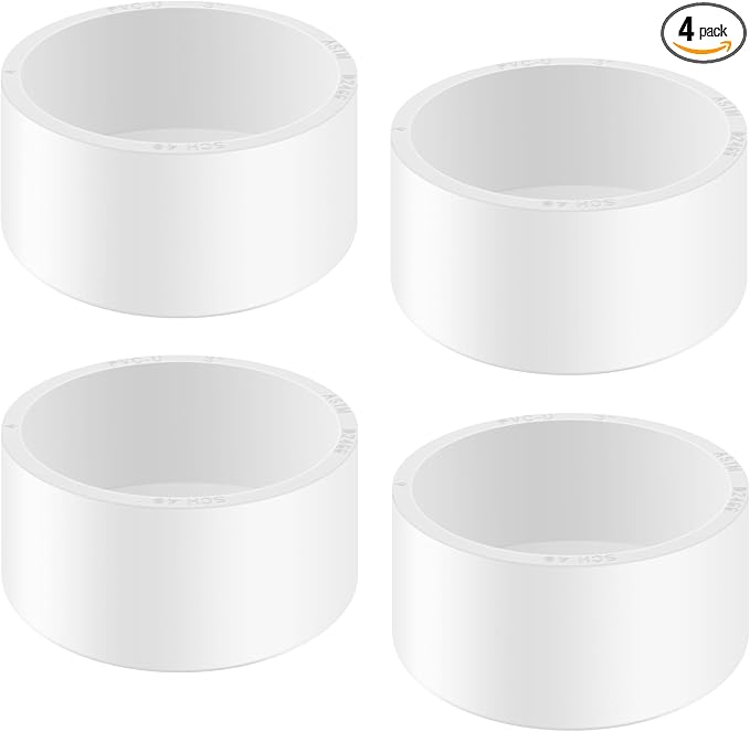 4 Packs 3 Inch PVC Pipe End Cap, Fits 3.5" OD Schedule 40 Furniture Grade by Unknown