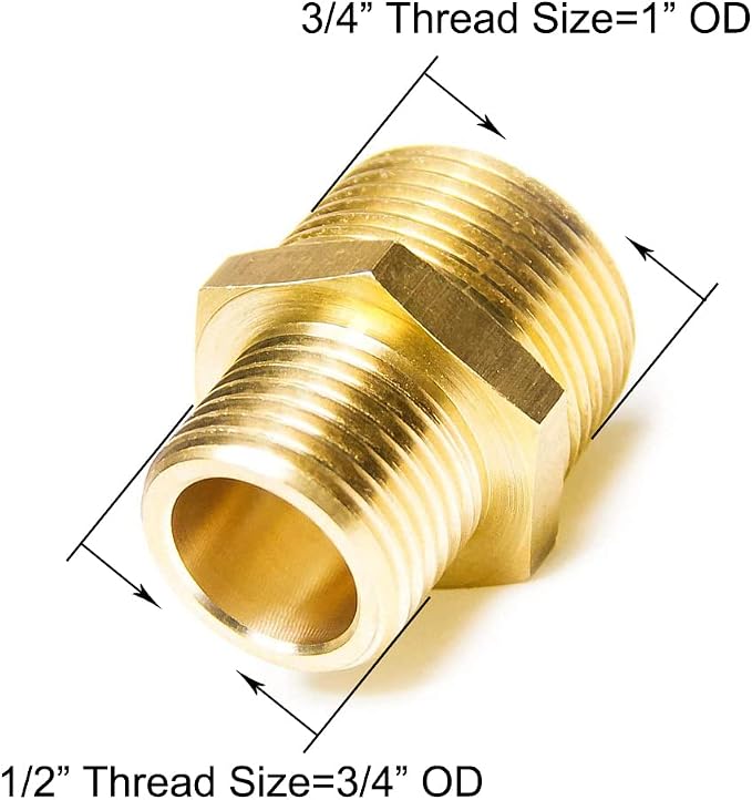 Joywayus 1/2" G Thread Male × 3/4" NPT Thread Male Brass Pipe Fitting Adapter - Image 2
