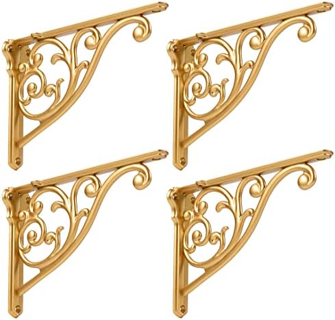 Gold Shelf Brackets 5 Inch 4PCS Heavy Duty Antique Wall Bracket Baroque Kitchen by khtumeware