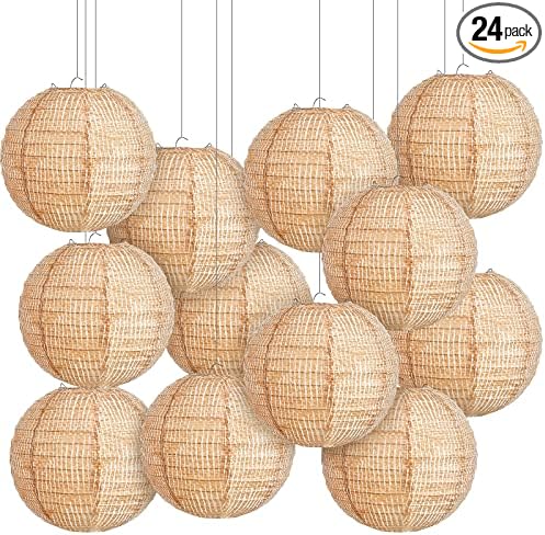 24 Pcs Print Burlap Paper Lanterns Classroom Decor, 8 Inch | Boho Hanging Decor by Hortsun