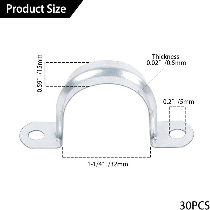 30 PCS 1-1/4 Inch Reinforced Rigid Pipe Strap, 2 Holes U Bracket Cable Clamp - Image 2