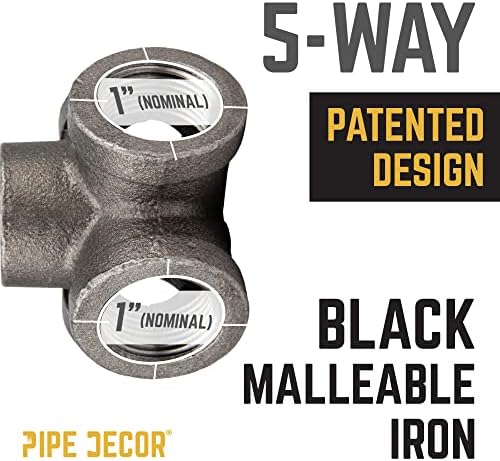 PIPE DECOR 1" 5-way Cross Fitting, Malleable Iron, Fits One Inch Diameter Black - Image 4