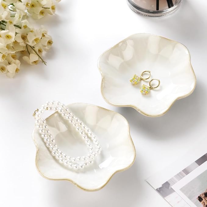 JAMEND CLXP 2PCS White Lotus Leaf Shape Ring Holder Dish, Small Key Bowl - Image 2