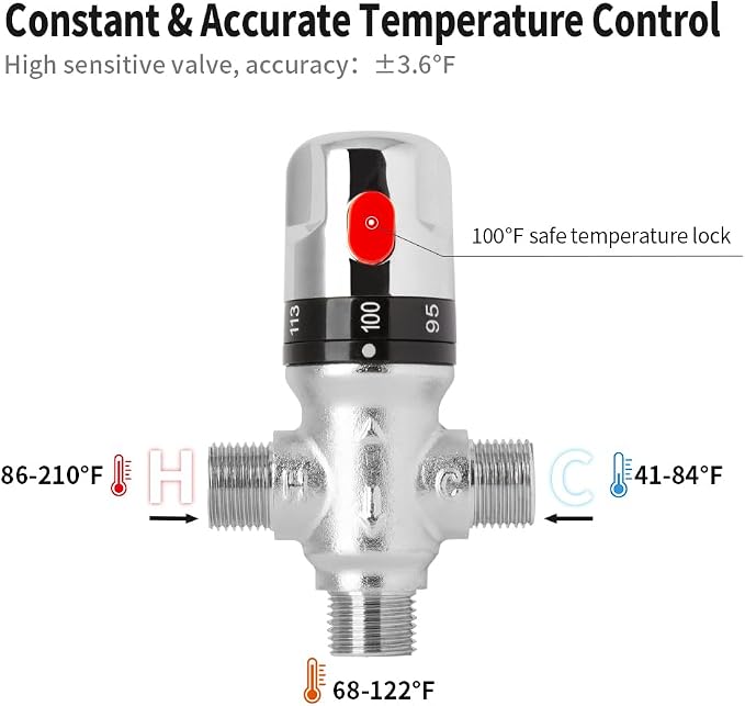 WiseWater 3-Way Thermostatic Mixing Valve, 1/2" NPT Chrome Plated Brass | - Image 2