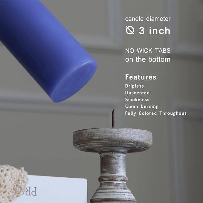 MOZEAL 3" x 8" Hand-Poured Unscented Large Candle, Smokeless Rustic Pillar - Image 3