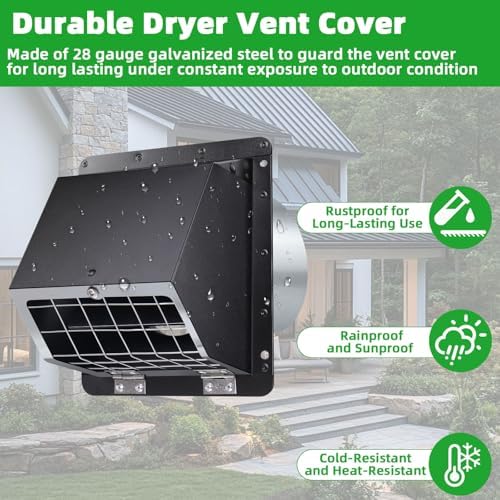 3 Inch Dryer Vent Cover Outside w/Mesh&Damper, Wall Vent Exhaust Vent Cover - Image 5