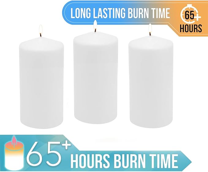 Stonebriar 3 Pack Tall 3 x 6 Inch 65 Hour Long Burning Unscented White Wax - Image 6