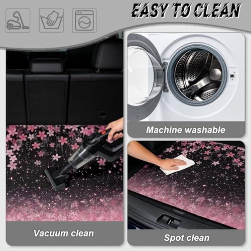 Black Cherry Blossom Print Work Trunk Mat Heavy Duty Foldable Cargo Liner - Image 5
