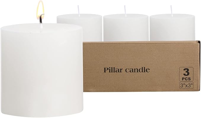 3×3 White Pillar Candles Set of 3 Unscented Handpoured Weddings, Home Decoration - Image 9