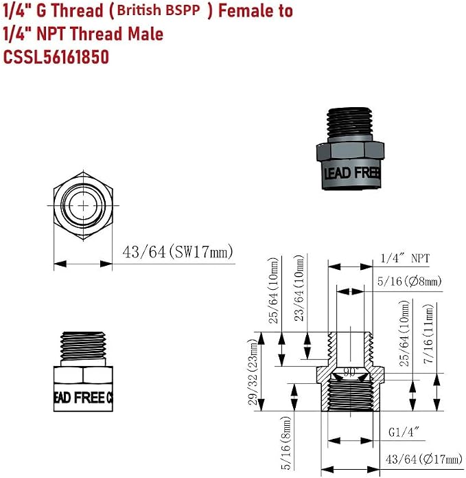 G Thread Female to NPT Thread Male Pipe Fitting Adapter - Image 2
