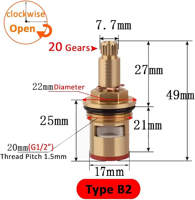 Faucet Ceramic Stem Cartridge Valve, G1/2" Brass Tap Ceramic Disc Cartridge - Image 2