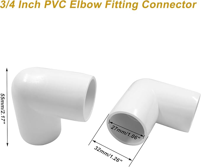 Piutouyar 4 Pcs 3/4" 90 Degree Right Angle Elbow PVC Pipe Fitting, 2 Way | - Image 2