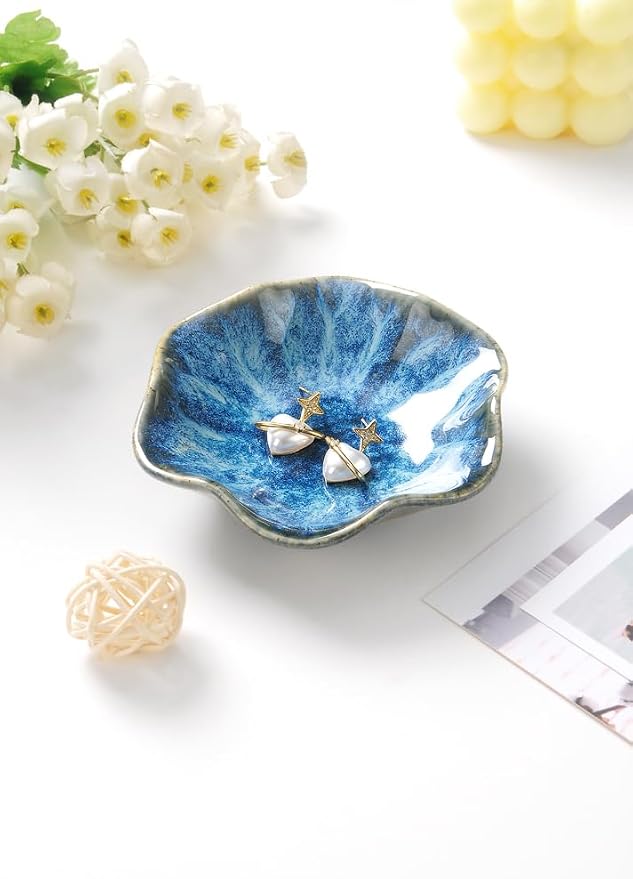 Lotus Leaf Shape Ring Holder Dish, Small Key Bowl, Ceramic Trinket Tray Jewelry - Image 3