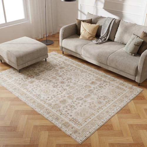 5' x 7' Durable Vinyl Rugs for Living Room, Vintage Floral Pattern for Dining by FeelLifeEnjoyLifelmmerseYourselfInLife