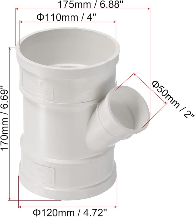 PATIKIL 4" to 2" Wye Pipe Fitting, Y-Shape Splitter Duct Hose Connector - Image 2