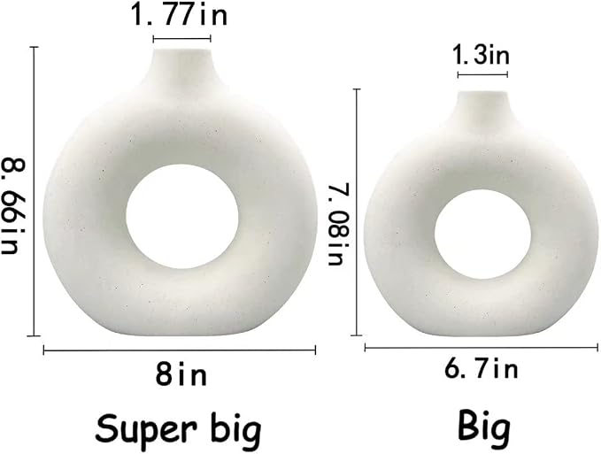 QLOFEI White Ceramic Vases Set of 2, Round Matte Modern Vase - Image 6