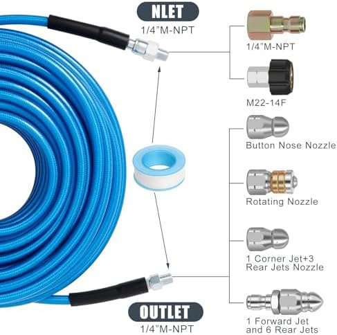 150FT Sewer Jetter Kit for Pressure Washer 5800PSI Drain Cleaner - Image 2