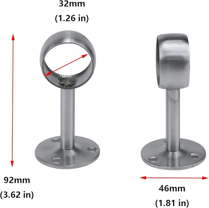 Antrader 4-Pack Stainless Steel 1.26 Inch Dia. Wardrobe Closet Rod Supports | - Image 3