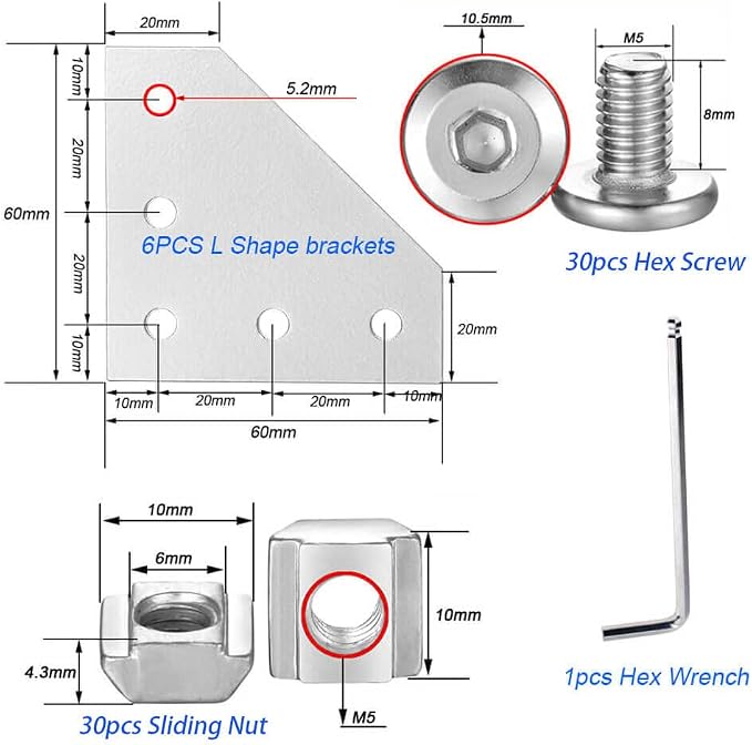 6Sets 2020 Corner Bracket Connectors 5 Hole L Shape Joint Plates - Image 2