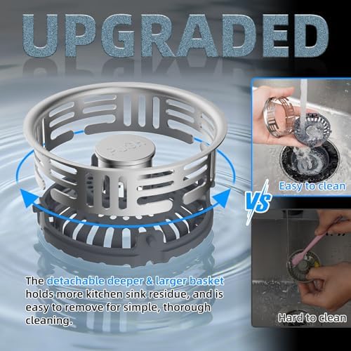 Hibbent 3 in 1 Kitchen Sink Drain Strainer, Stainless Steel Pop Up Stopper - Image 4