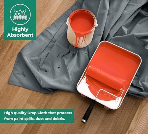 Canvas Drop Cloth for Painting 9x6 feet Pack of 4-8oz Painters Drop Cloths for - Image 2
