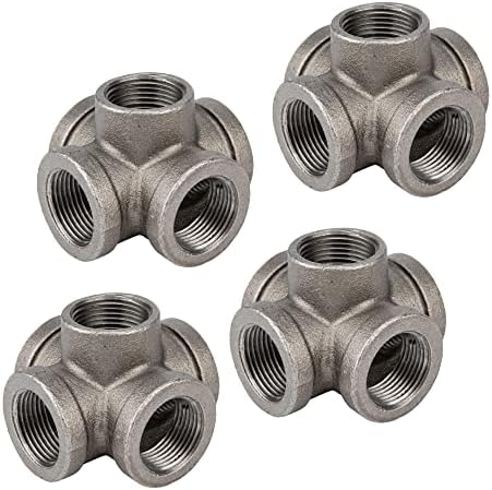 PIPE DECOR 1" 5-way Cross Fitting, Malleable Iron, Fits One Inch Diameter Black by PipeD%C3%A9cor