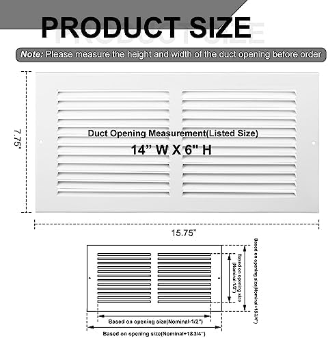 Pelopy 14 x 6 Inch 6 Pack Return Air Grille Vent Covers & 12 Screw - Image 2