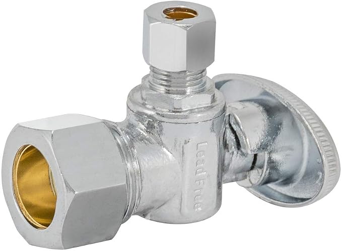 Eastman 1/4 Inch OD x 5/8 Inch OD Quarter Turn Angle Stop Valve, Brass Plumbing by Eastman