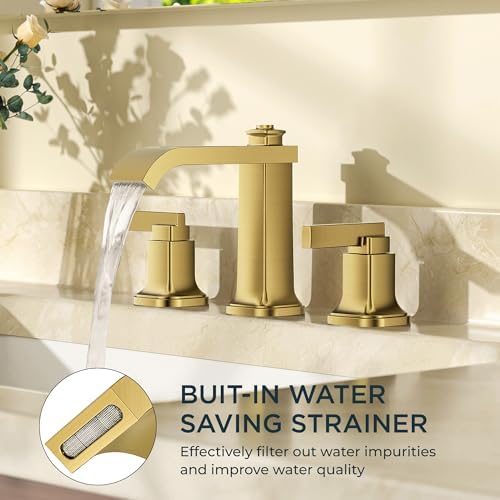 FORIOUS Bathroom Faucet 3 Hole Widespread Sink Faucets Brushed Gold - Image 6