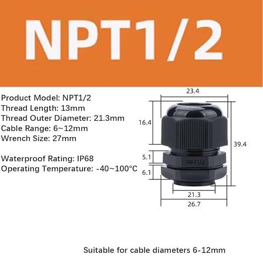 10 Pack 1/2" NPT Cable Gland Waterproof IP68 Nylon Cable Pass Through Cord Grip - Image 2