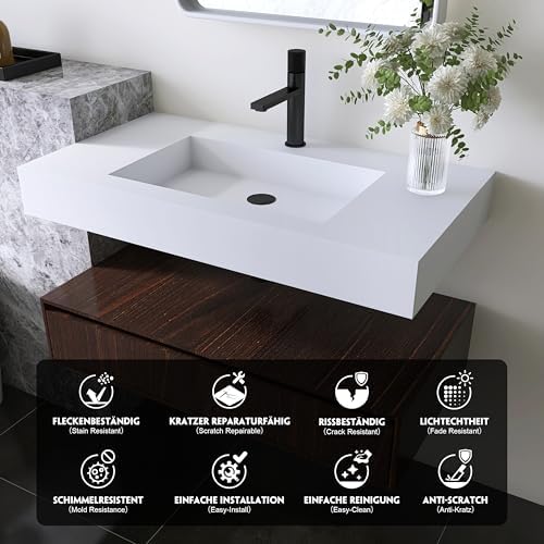 35'' Wall Mount Sink, Artificial Stone Bathroom Sink, Single Hole - Image 5
