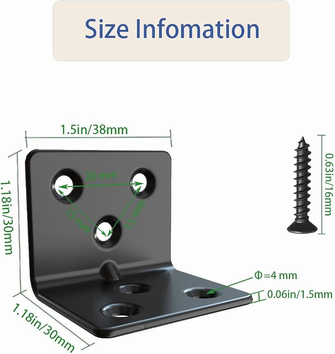 Black Stainless Steel Shelf Bracket, Joint Right Angle Bracket, L Shape Heavy - Image 7