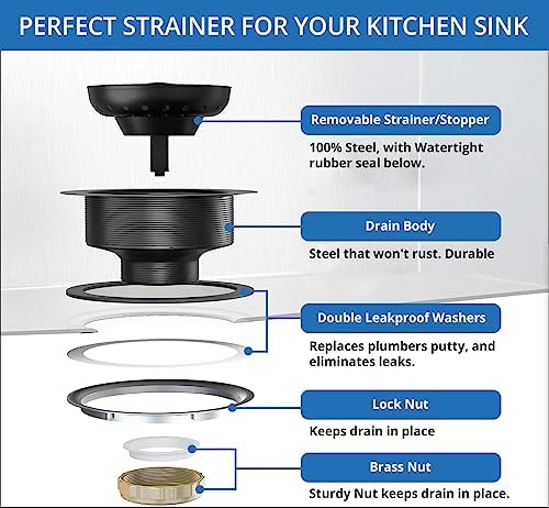 3-1/2 Inch Matte Black Kitchen Sink Drain Kit - Image 3