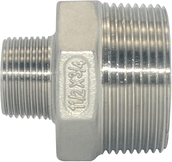 1-1/2" x 3/4" Male Threaded Reducing Nipple Fitting/Adapter, Stainless Steel - Image 2