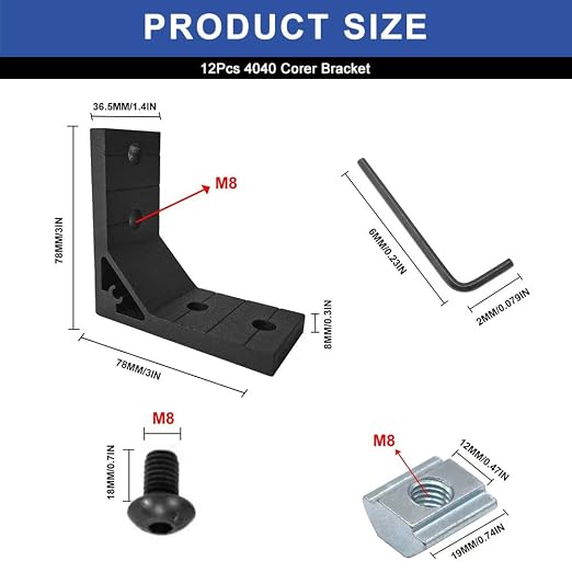 12pcs 4040 Angle Bracket Corner Hardware Extruded Aluminum Black | 4040 - Image 2
