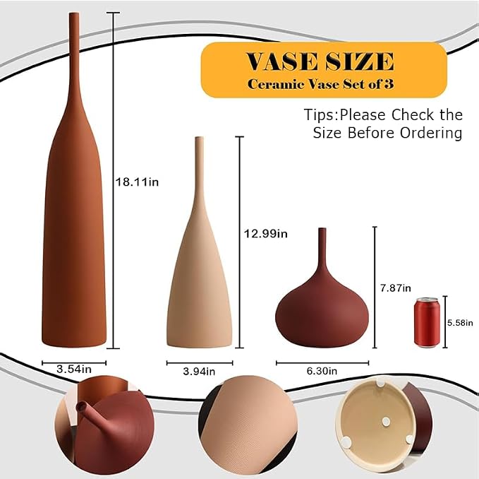Ceramic Vases Set of 3, Modern Boho Vases - Image 2