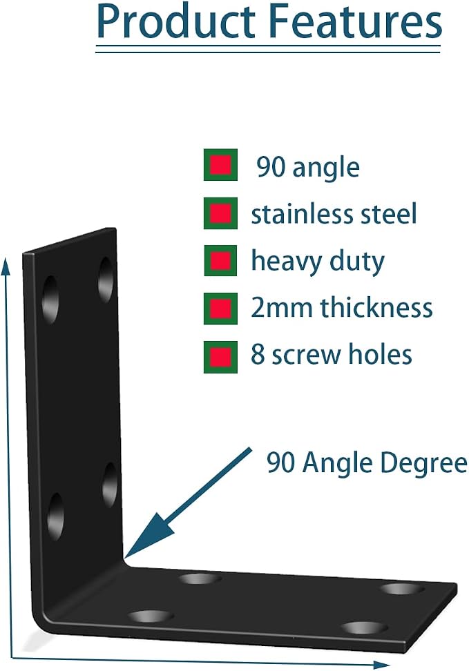 Black Stainless Steel Corner Bracket L Brackets Metal Corner Brace | 20Pcs - Image 4