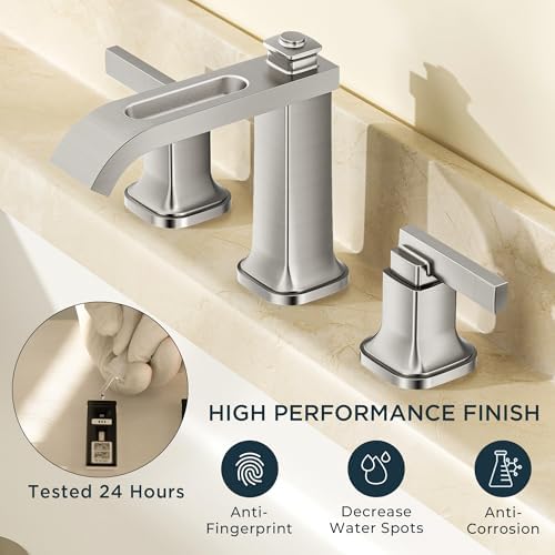 FORIOUS Bathroom Faucet 3 Hole Widespread Sink Faucets Brushed Nickel - Image 4