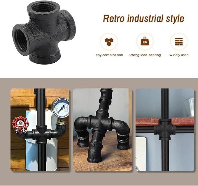1/2" Black Pipe Fittings 4-Way Cross Fitting Home Expert 10 Pack | Malleable - Image 4
