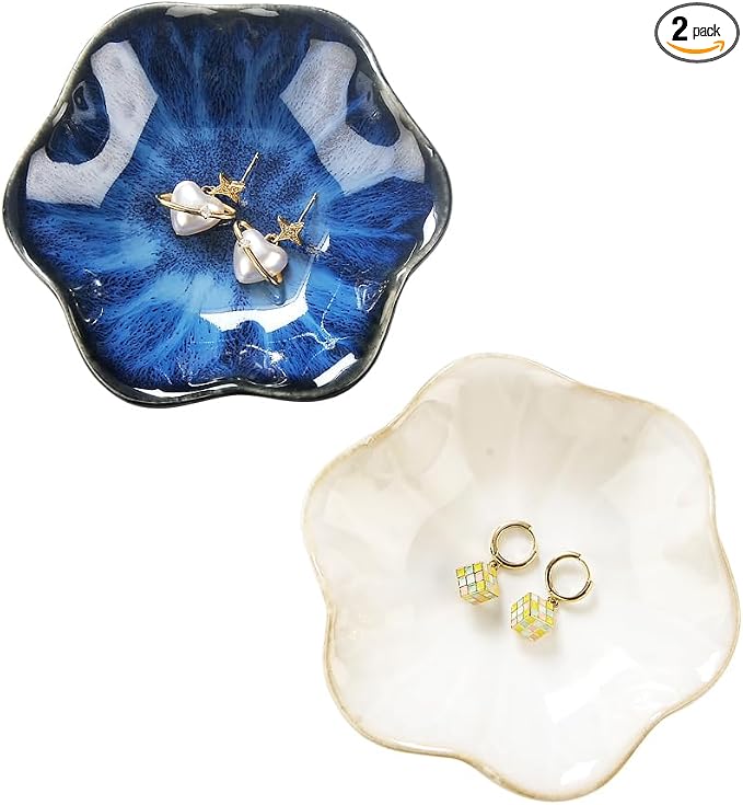 2PCS Lotus Leaf Shape Ring Holder Dish, Small Key Bowl, Ceramic Trinket Tray by JAMEND+CLXP