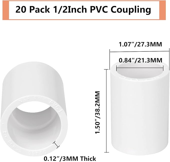 20 Pack 1/2" PVC Pipe Coupling Adapter Pipe Fitting Connector, Furniture Build - Image 2