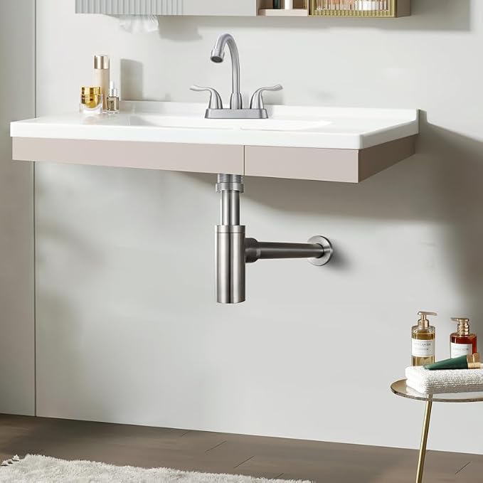Brushed Nickel Round Bottle P-Trap 1 1/4 Adjustable, Bathroom Sink Waste Drain - Image 2