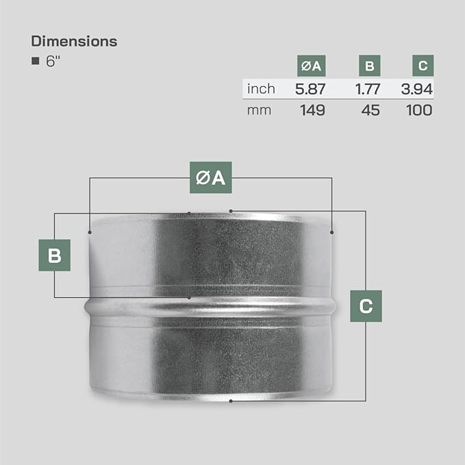 Vent Systems 6'' Inch Galvanized Steel Duct Connector - Image 2