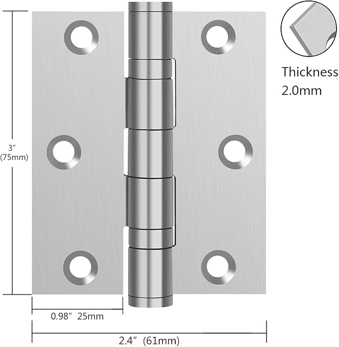 3in x 2.5in 304SS Door Hinges, Square Corners, Non Removable Pin, - Image 2